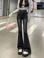 Fce Lined Thiened Autumn Winter American Sle High Waist Slim Fit Drapey Micro Flared Jeans Women's Premium Denim Pants - Image 4