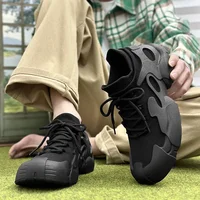 New Men Sock Shoes Breathable Lightweight Lace Up Comfortable Sneakers Round Toe Solid Colour Wear Resistant Vulcanised Shoe 2