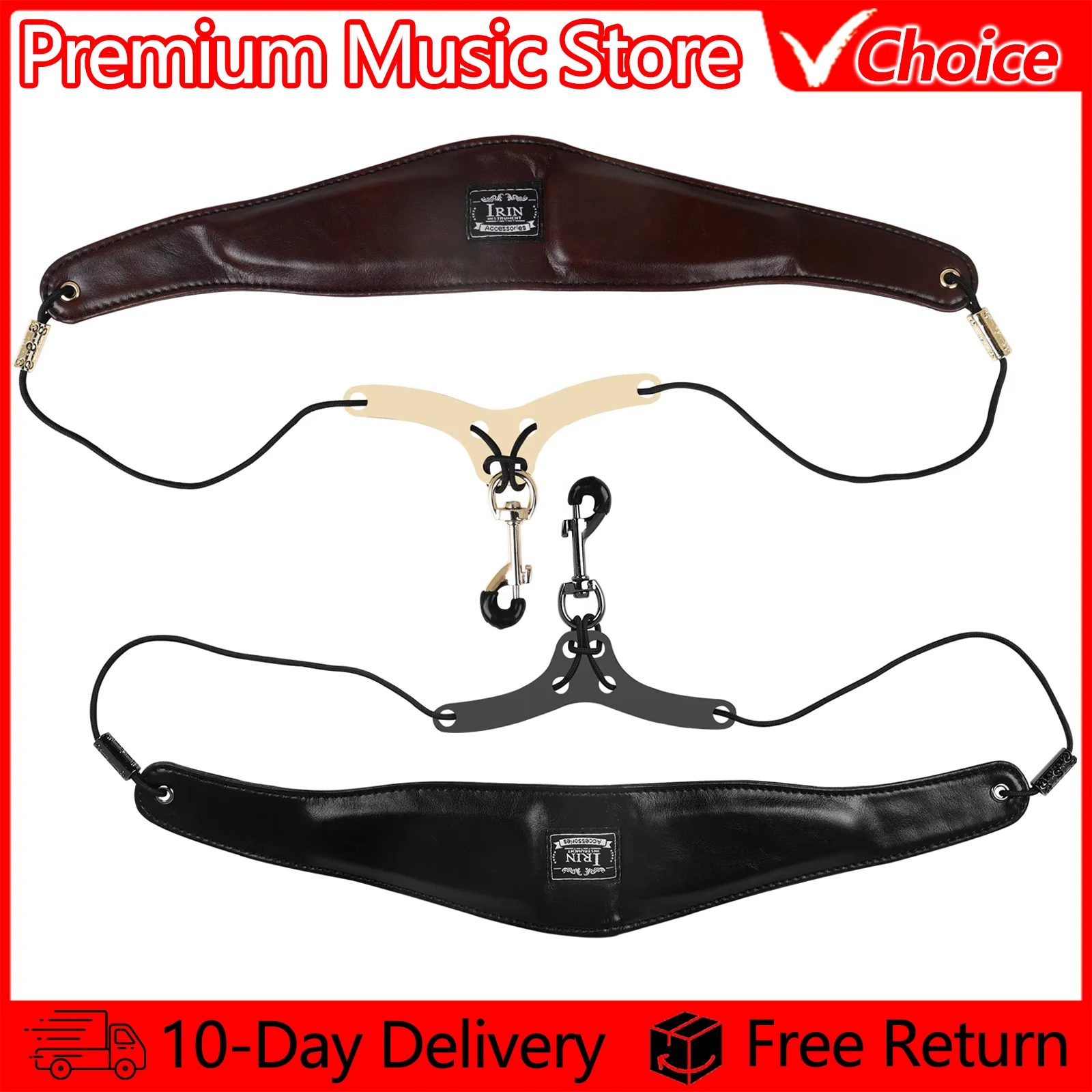 Premium Leather Padded Saxophone Neck Strap - Soft Protection Harness Lanyard