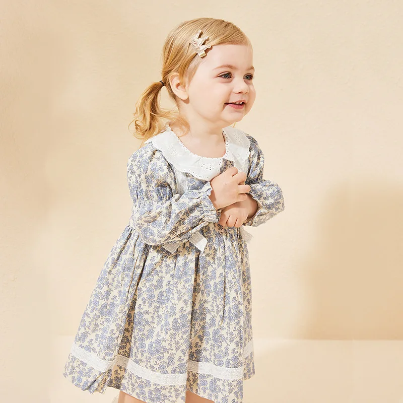 Детское платье принцессы, весеннее Новое ароматизированное платье для младенцев, кружевное платье с бантом и длинным рукавом для девочек, детские платья, одежда для девочек