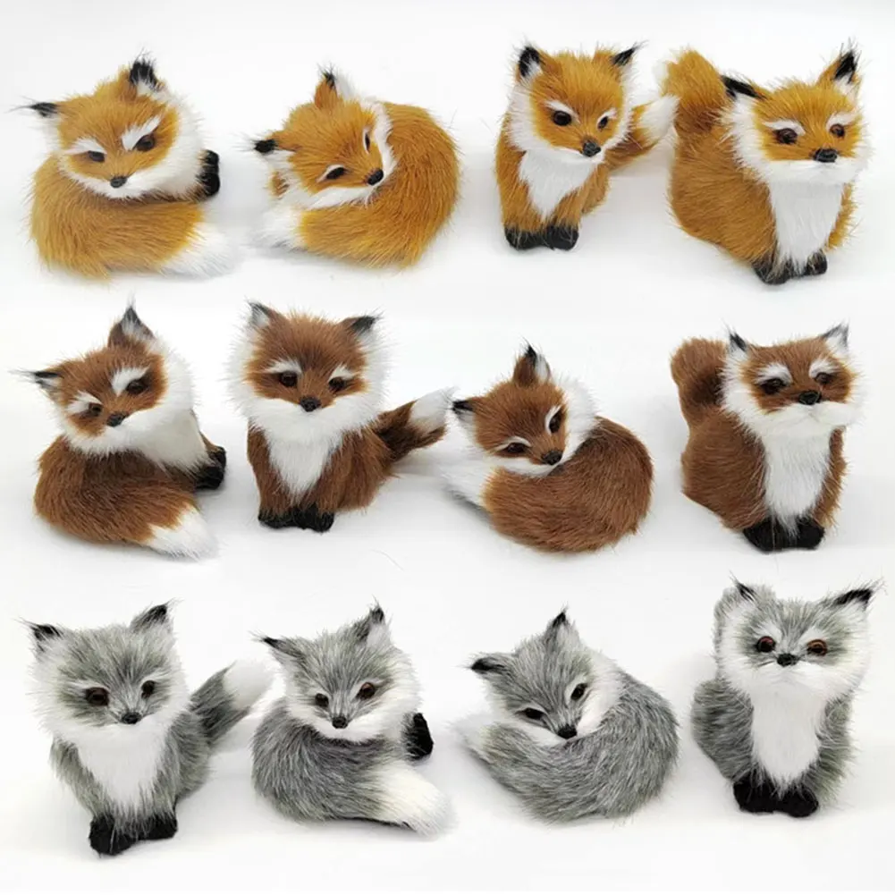 Simulation Mini Squatting Squirrel Model Cute Imitation Fox Ornaments Children Birthday Gifts Home Decor Plush Figures Craft 4