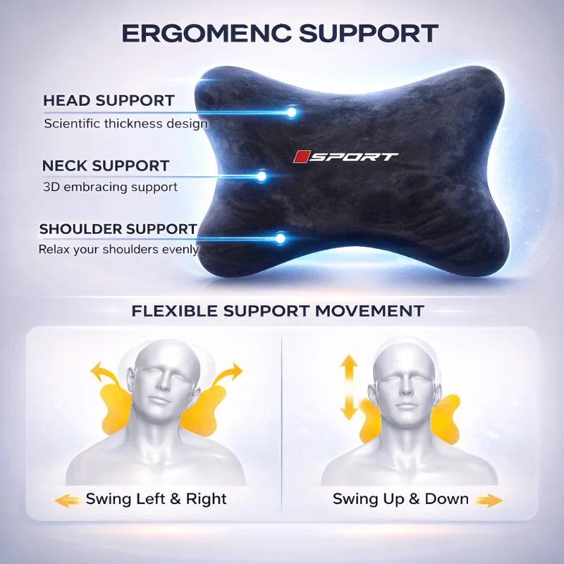 Ergonomic Plush Soft Neck Support Cushion with Sport Logo - Comfortable Headrest Pillow for Enhanced Car Seat Comfort