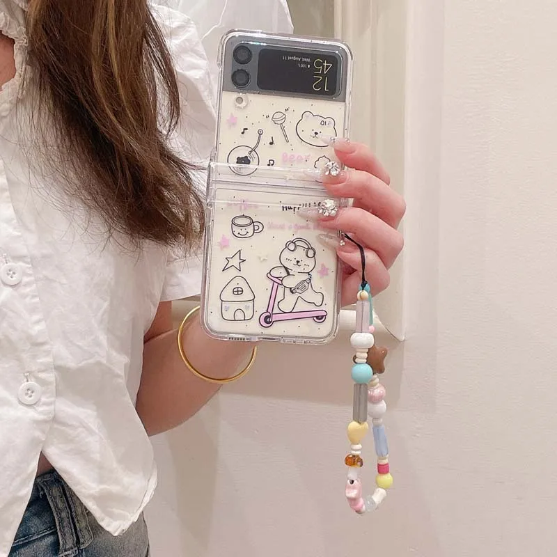 Cartoon Bear Skate Wrist Strap Anti Knock Back Case for Flip6 Flip5 Flip4 Flip3 Phone Case for Samsung Galaxy Flip 6 5 4 3 Capa_voghion.com