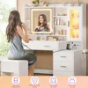 Makeup Vanity Desk with Sliding LED Lighted Mirror, 47.2"W Large Vanity Desk with Drawers, Shelves and Side Storage, 5