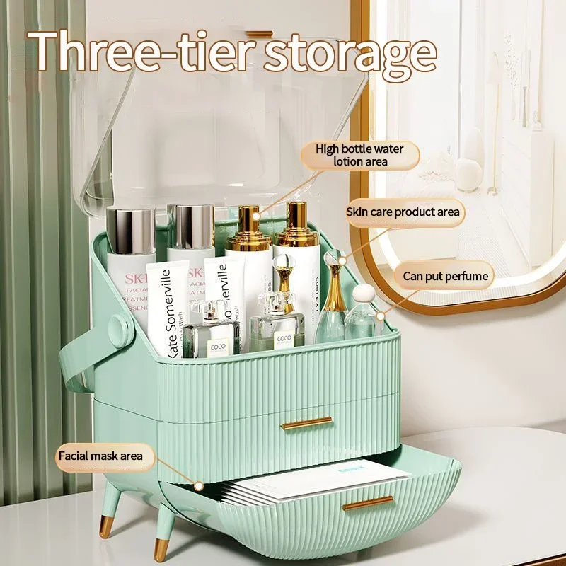 Large Cosmet Storag Box Luxury Dresser Organizer Box with Lid Makeup Organiser Dust-proof Cotton Pads Jewelry Make Up Organizer storage box makeup organizer jewelry box makeup storage box cosmetic storage box jewelry organizer