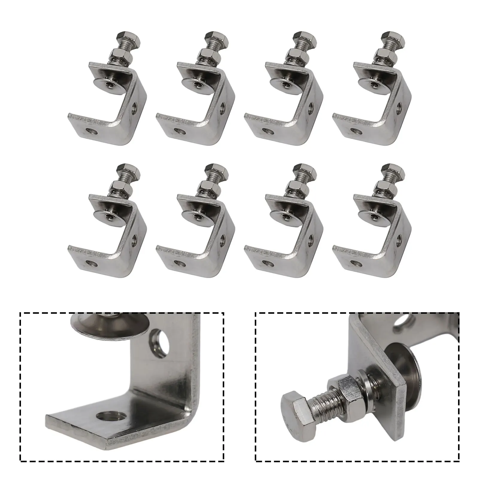 

8pcs Stainless Steel C-Clamp M8 Threaded Hole Heavy Duty Pipe Fixture For Fastening Bonding Welding Automotive And Carpenter