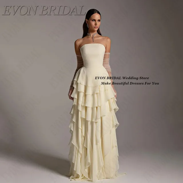 Light Yellow فستان سهرة نسائي Classic Pleat Prom Party Dress Chiffon Evening Party Dress EVON BRIDAL Customized 1