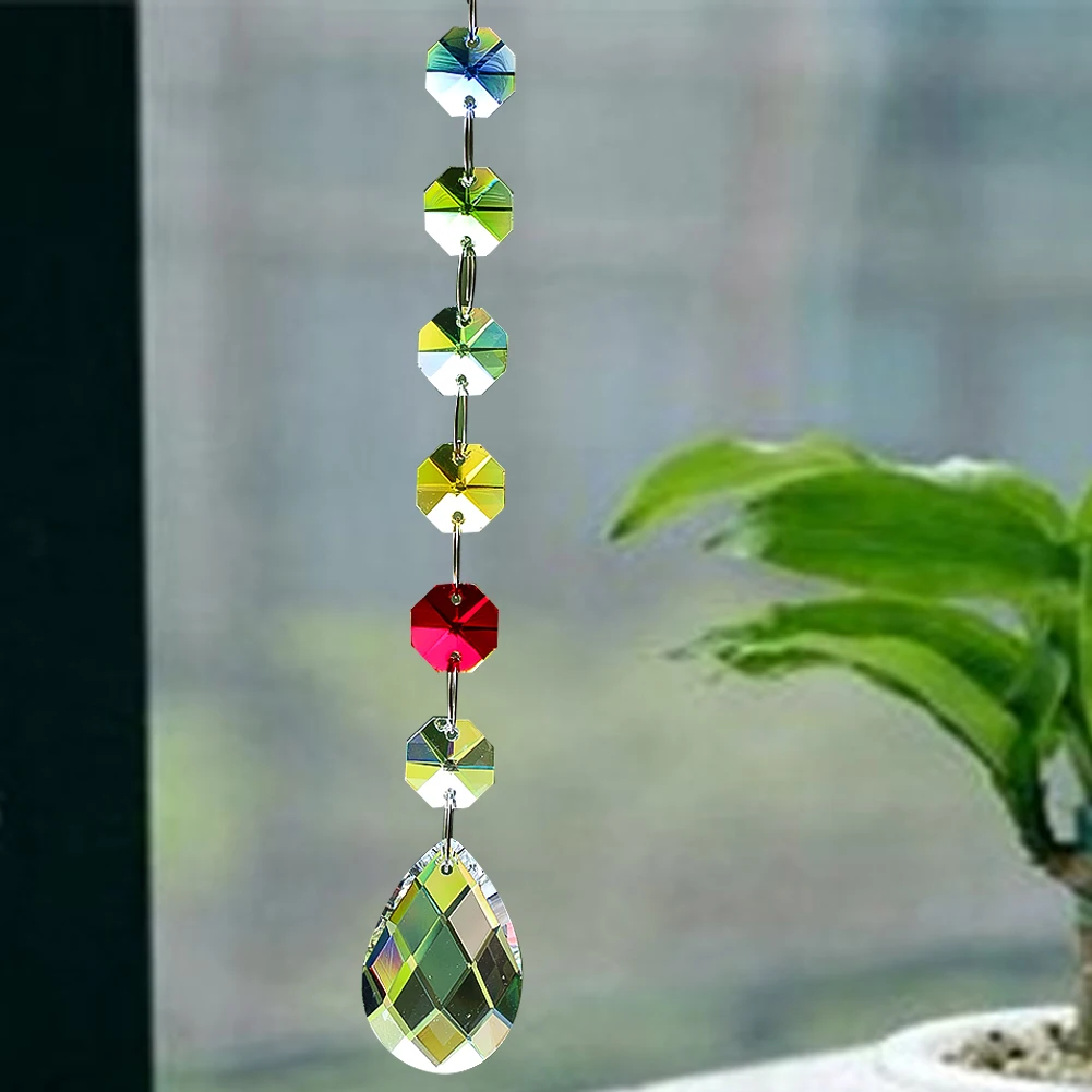 

Chakra Suncatcher Glass Bead Garland Strands Chandeliers Crystal Prism Hanging Curtain Chain Teardop Pendant Garden Window Decor