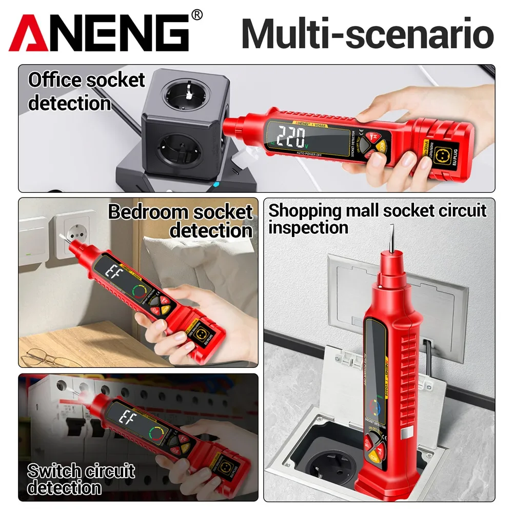 Socket Tester Circuit Breaker Finder Electrical Circuit Tester Circuit Voltage Tester Circuit Tester ANENG VD808 Socket Circuit Analyzer AC/DC Voltage Leakage Polarity Leakage Test
