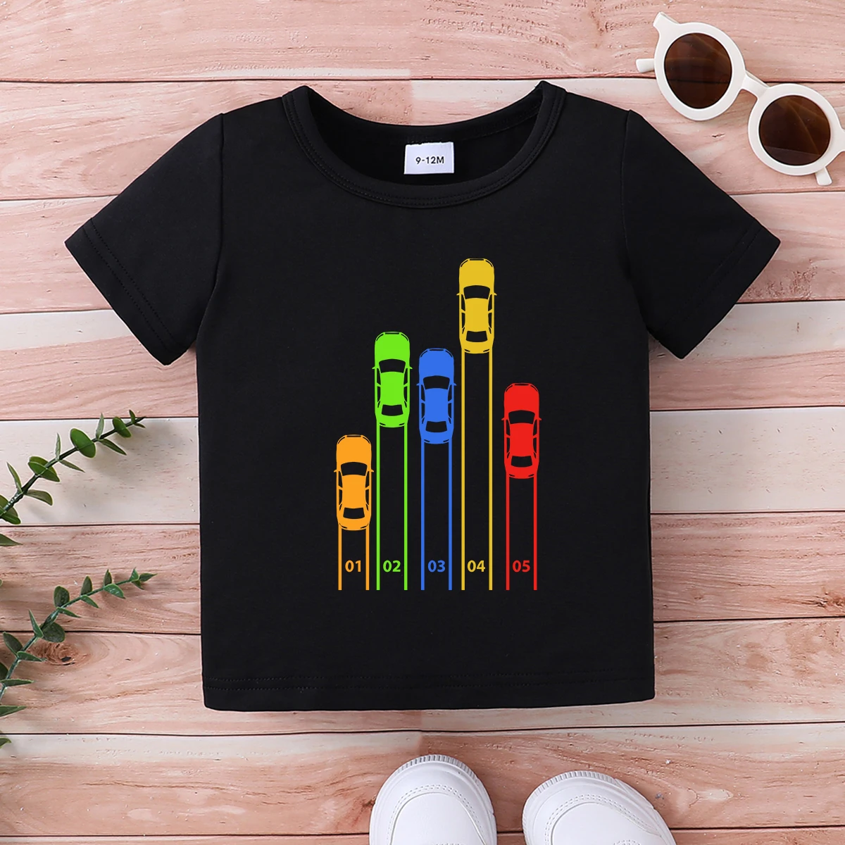 Summer Boys T-Shirt Round Neck Short Sleeve Digital Car Pattern Top Infant/Toddler Shirt
