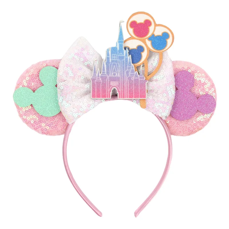 Disney Children's Birthday Mickey Headbands Mickey Ears Hair Accessories Colorful Letter Sparkle Bow Amusement Park Headwear
