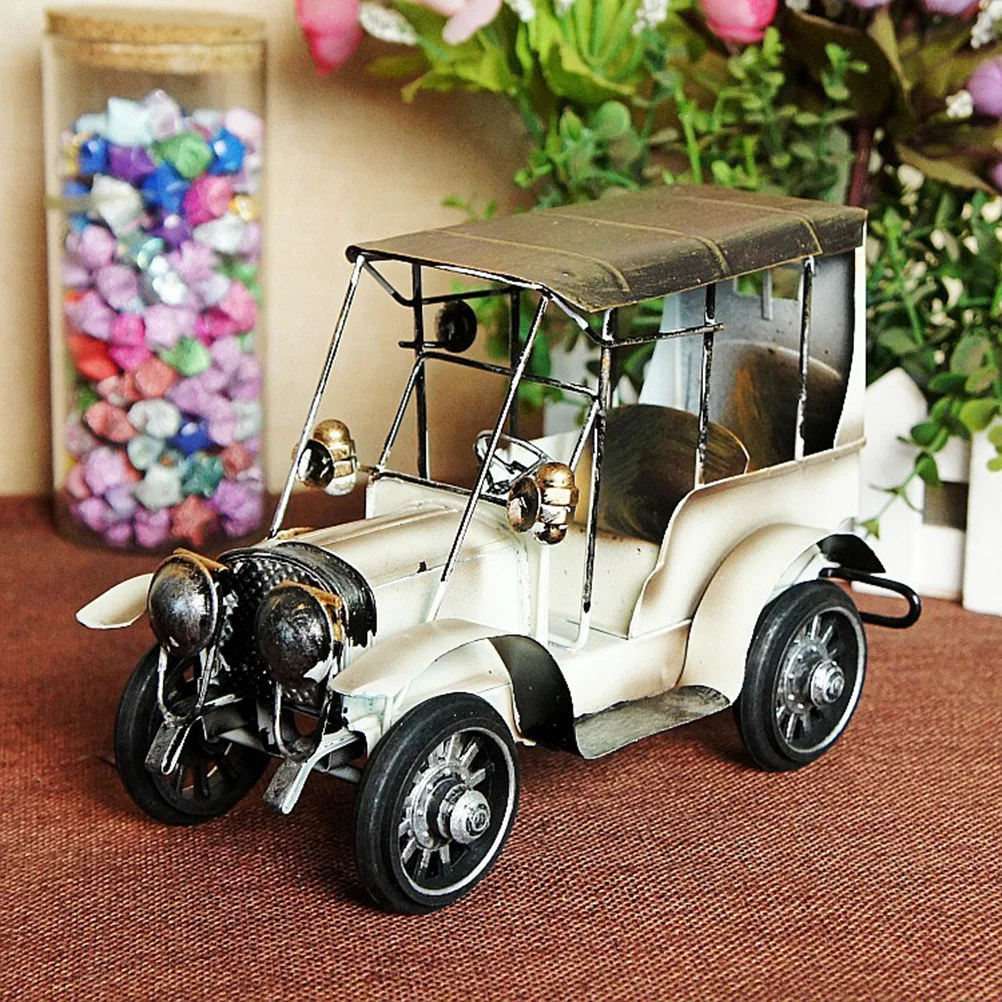 

Metal Vintage Car Model Home Vehicle Toys Décor Handcrafted Collections Decoration ( White )