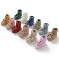 Infant Baby Shoes Knitted Newborn Boy Girl Footwear Fashion Tie Bow 0-18M Toddler Clothes Accessories First Bed Boots Super Soft 6