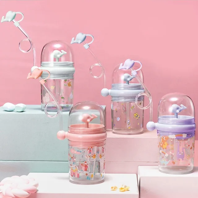 260ml enfants drôle baleine eau Spray tasse à boire dessin animé biberons avec pailles Portable enfants tasses Drinkware tasse eau 1