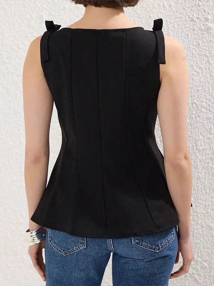 HH Women Elegant Solid Bow Cropped Tops Slim Sleeveless Off Shoulder Sexy Lady Tank Tops Fashion Casual Y2K Female Vest