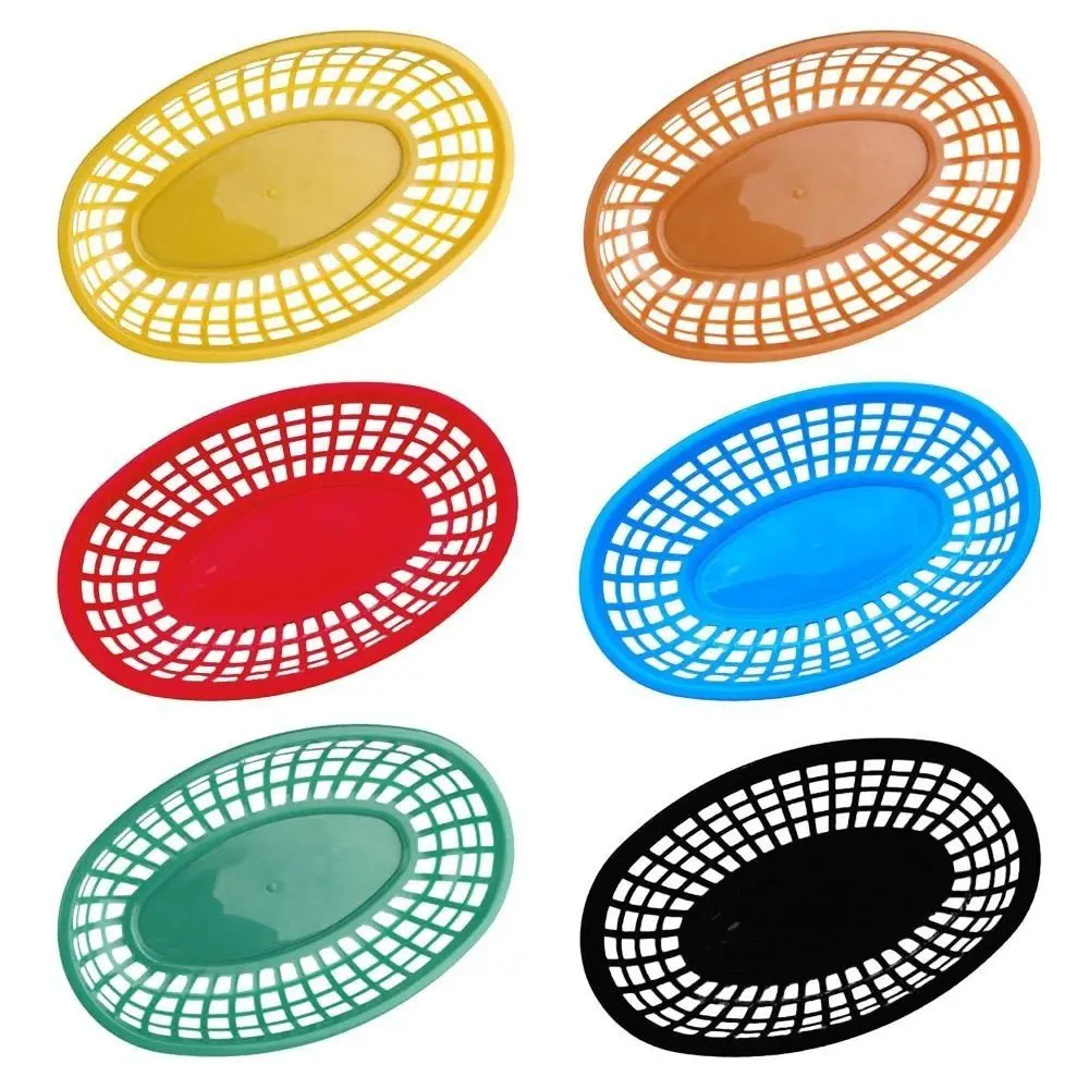 Photo Prop Plastic Food Baskets Reusable Colorful Basket Serving Oval Shape Bread Plate Restaurant Supplies