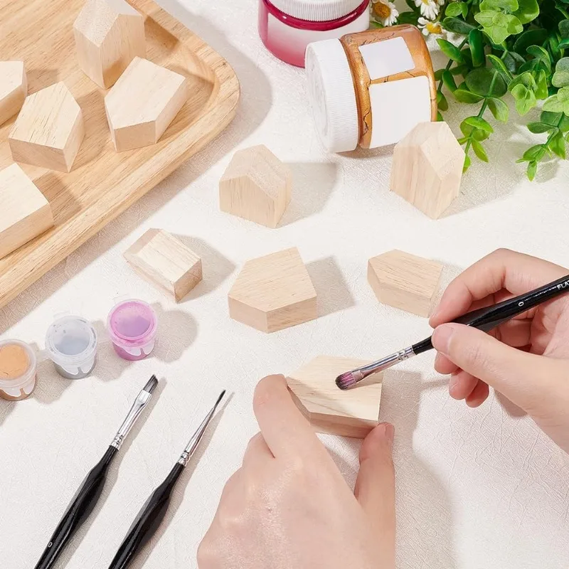 9 Blocchi Di Legno A Forma Di Casa Non Finiti – Base Grezza Per Decorazioni Fai-da-Te, Pittura E Intaglio, Ideali Per Feste E Hobby