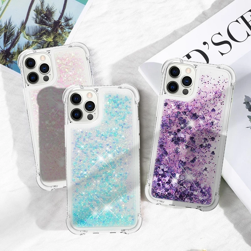 Sequined Quicksand Phone Case with Shell Design