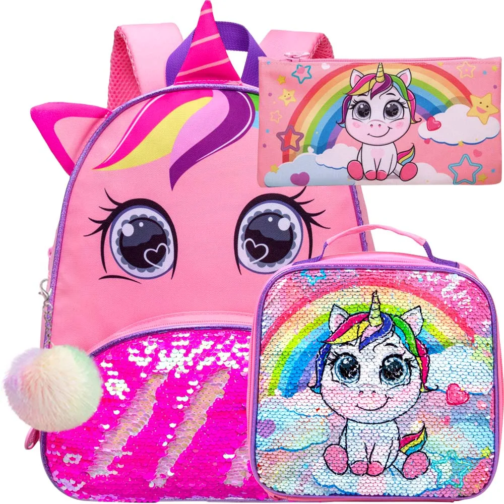 3 PCS Teen Backpack Set Cartoon Animal Printed Kids Boys Girls School Backpack  Lunch Tote Bag Pencil Bag Set for Preschool Kindergarten Elementary Student