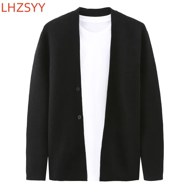 LHZSYY 남성용 캐시미어 재킷, V넥 니트 가디건, 캐주얼 루즈 탑, 청년 순수 울 스웨터, 따뜻한 고품질 코트, 가을 신상