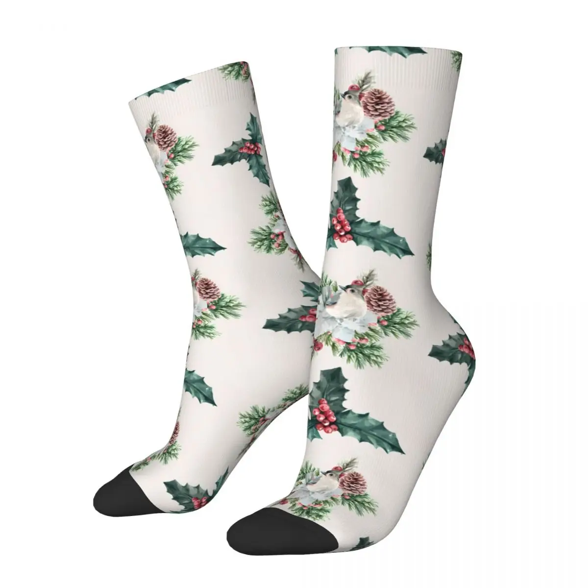 

Winter Bloom With Bird Holly Berry Taxus Baccata Merry Christmas Day Socks Male Mens Women Winter Stockings Harajuku