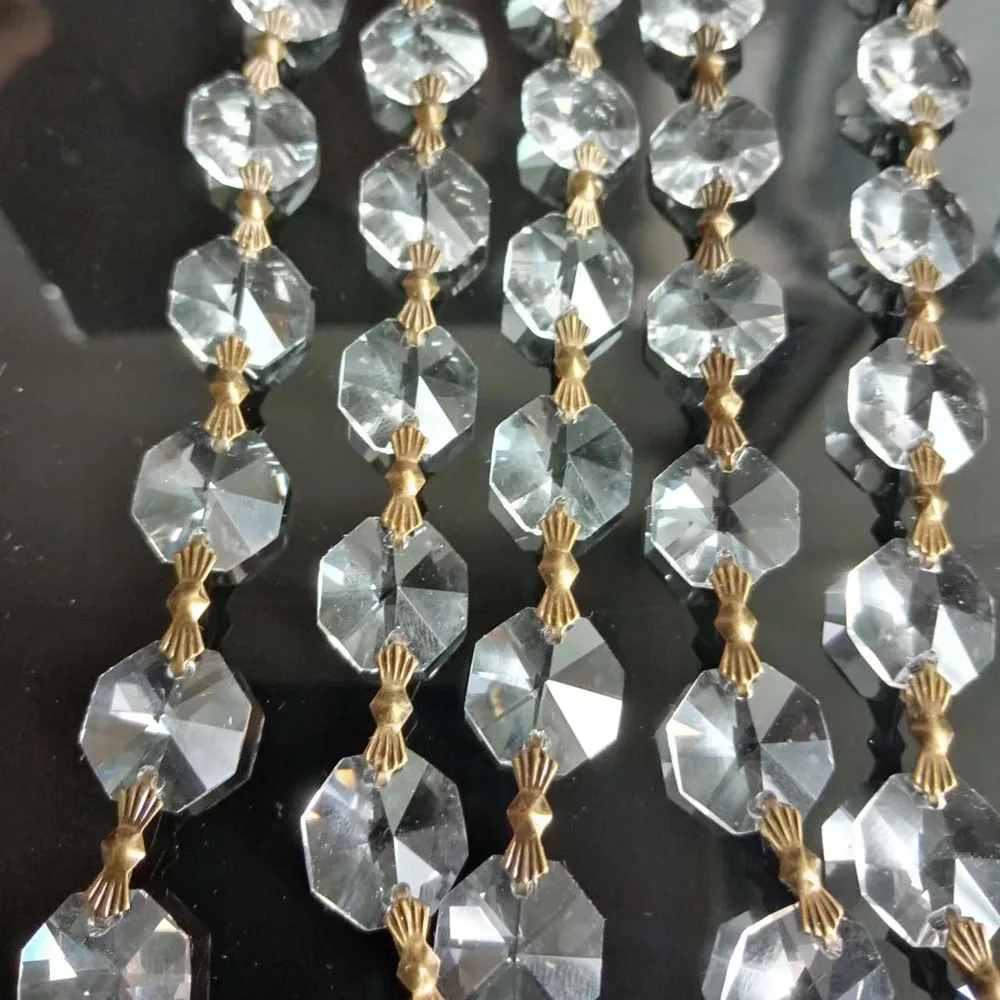 100cm/3.3ft Garland 14mm Clear Crystal Octagonal Bead Chain Chandelier Lamp Part Curtain Ornament Home DIY crystal beads garlands crystal beads