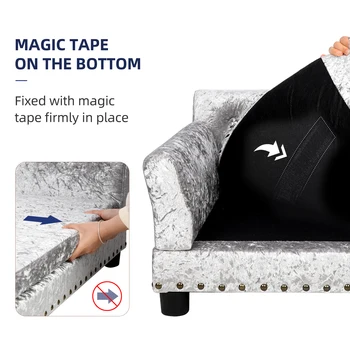 L XXL Large Dog Bed Sofa Dutch Velvet Upholstered Pet Lounge Chair Couch Bed Solid Wood Legs Detachable Pad Pet Supplies 5