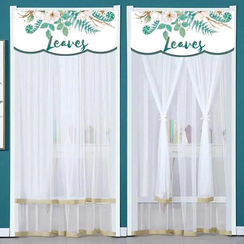 Lace Embroidered Door Curtain, Punch-free Mosquito Screen Curtain, Breathable Bedroom Partition Curtain, Double Layer, 1Pc