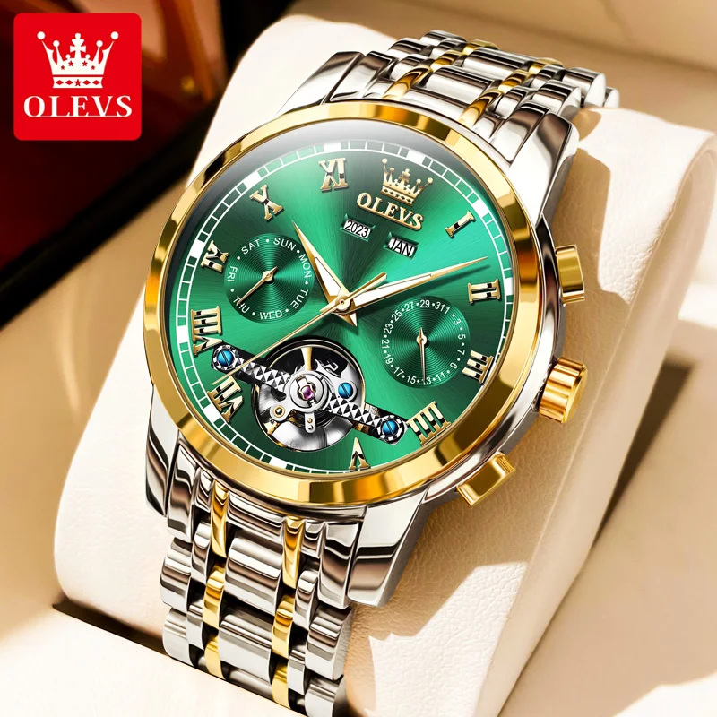 

OLEVS 6607 Men's Automatic Mechanical Watch Stainless Steel Waterproof Date Classic Skeleton Wristwatch Men's Watch Reloj Hombre