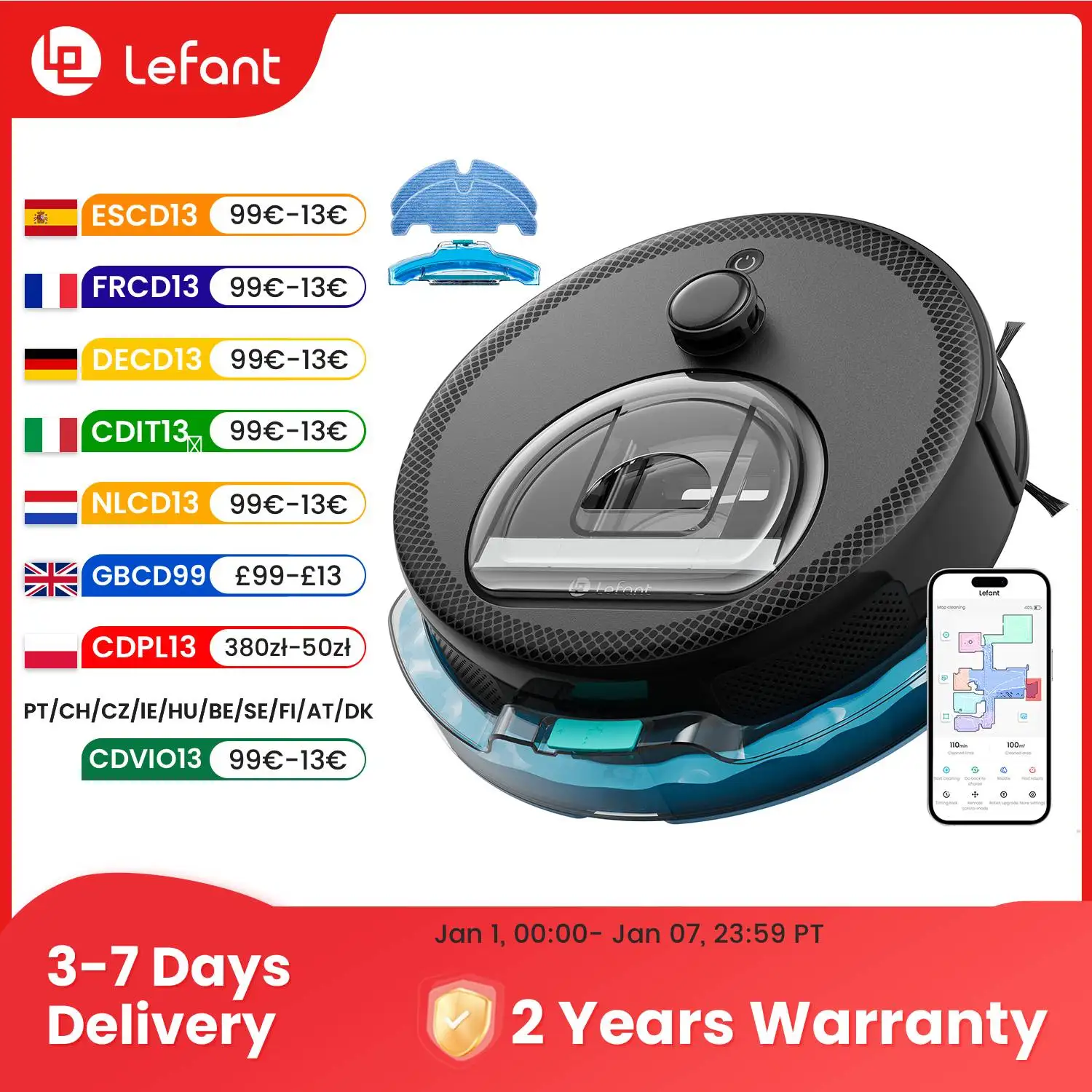 Lefant M330 Pro M330S ロボット掃除機とモップのコンボ、5000Pa、dTOF