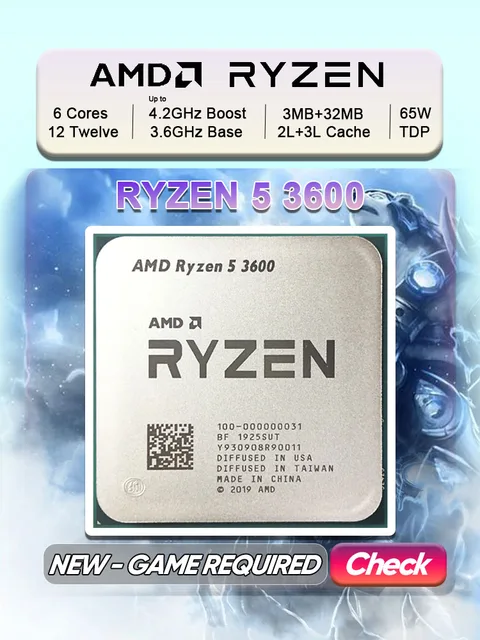 AMD Ryzen 5 3600 CPU Processor New R5 3600 3.6 GHz Six-Core Twelve-Thread 100-000000031 65W Socket AM4 3