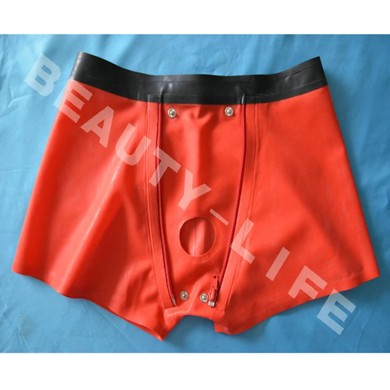 Men Underwear Latex Shorts Men Boxers fetish Underpants Hole with sheath safe Underwear Handmade Pouch codpiece men underwear