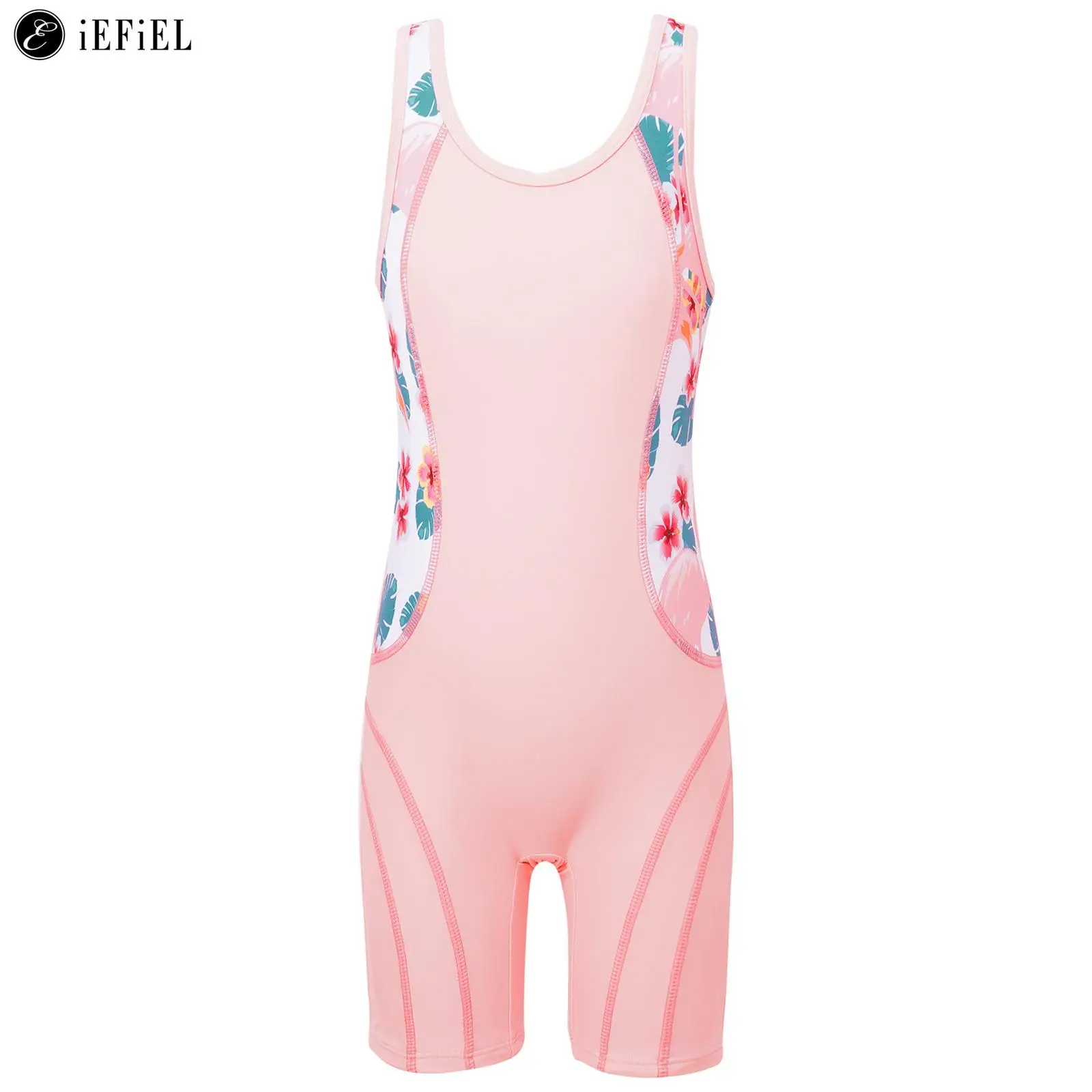 Children Swimsuit Kids Girls Sleeveless Boyleg One Piece Swimsuit Cutout Back Athletic Swimwear Quick Dry Bathing Suit for Pool Sport Water Park