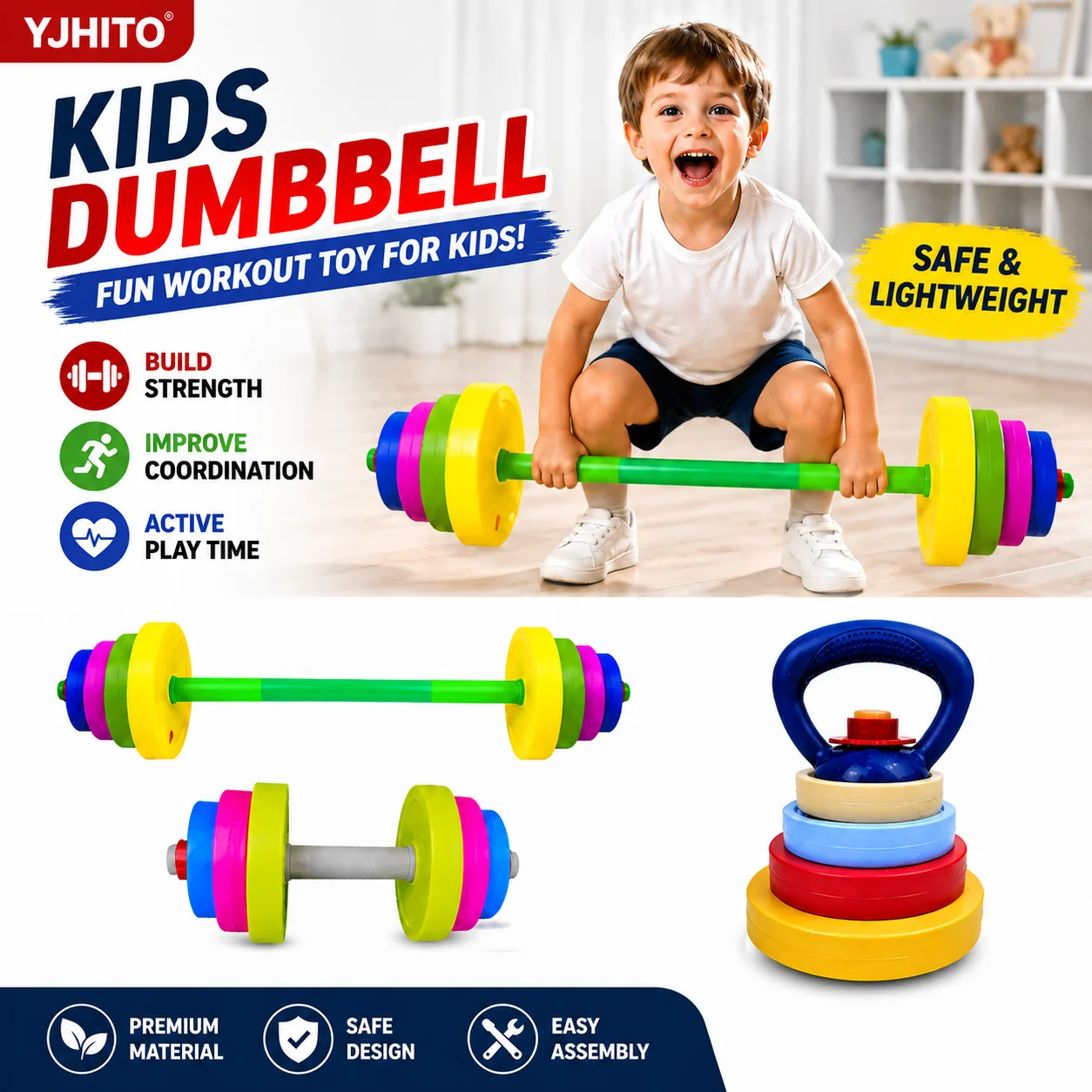 Kids' Adjustable Plastic Dumbbell Set for Indoor & Outdoor Play