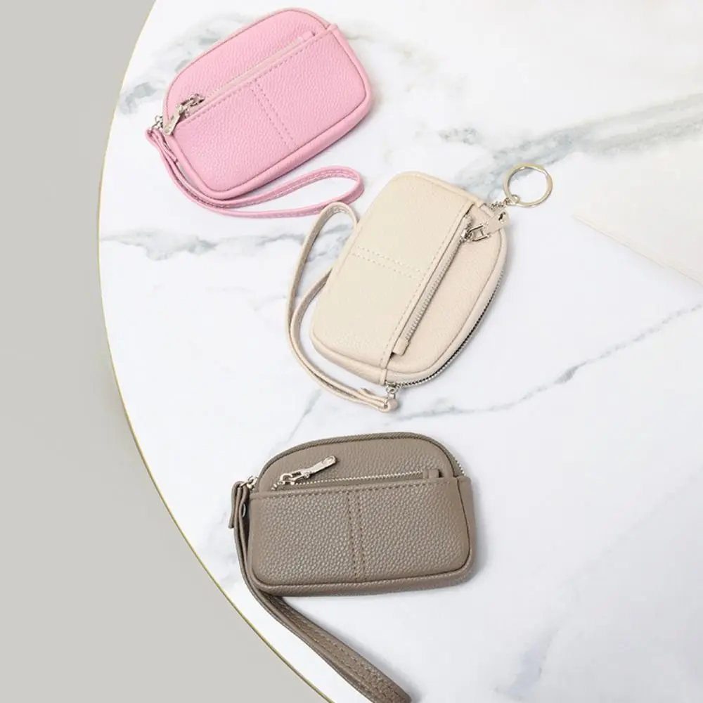 1Pc Tragbare PU Leder Frauen Mini Brieftasche Lagerung Tasche Einfarbig Studenten Geldbörse Große kapazität Zipper Handgelenk Schlüssel Tasche – Detail 11