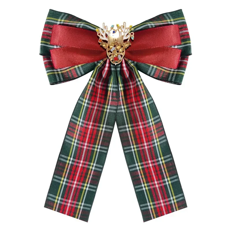 

British Style Christmas Elk Rhinestone Bow Tie Brooch Women's Dress Shirt Accessories Collar Flowers Bowtie Pins Gifts for Women
