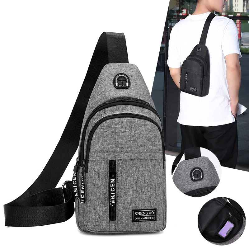Mens Shoulder Bags Crossbody Bags USB Charging Earphones Cable Hole Anti Theft Messengers Bag