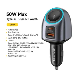 Essager 2 - in - 1 Fast Wireless Car Charger - Grey