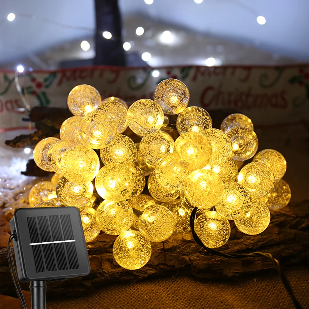 

Solar String Lights Outdoor 100 Led Crystal Globe Lights Waterproof Solar Festoon Fairy Light for Garden Christmas Party Decor