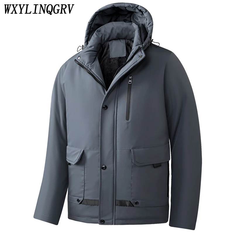 

2023 New Autumn Winter Men Fashion Thicken Windproof Hooded Cargo Jackets For Men Winter Warm Detachable Hat Men's Jackets Coat