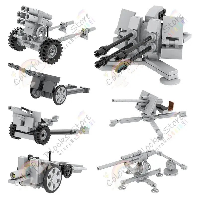 Military Cannon Weapons MOC Building Blocks Creative Artillery Howitzer Antiaircraft Gun Model DIY Assembly Bricks Toys For Kids