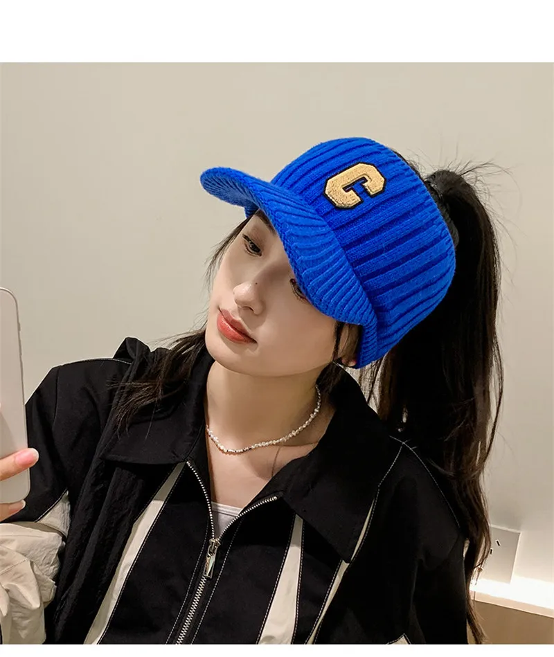 Căciulă de schi casual pentru femei, cu litere C solide, sport, unisex, iarnă caldă, vizor, pălării de agrement, șapcă gorros_voghion.com