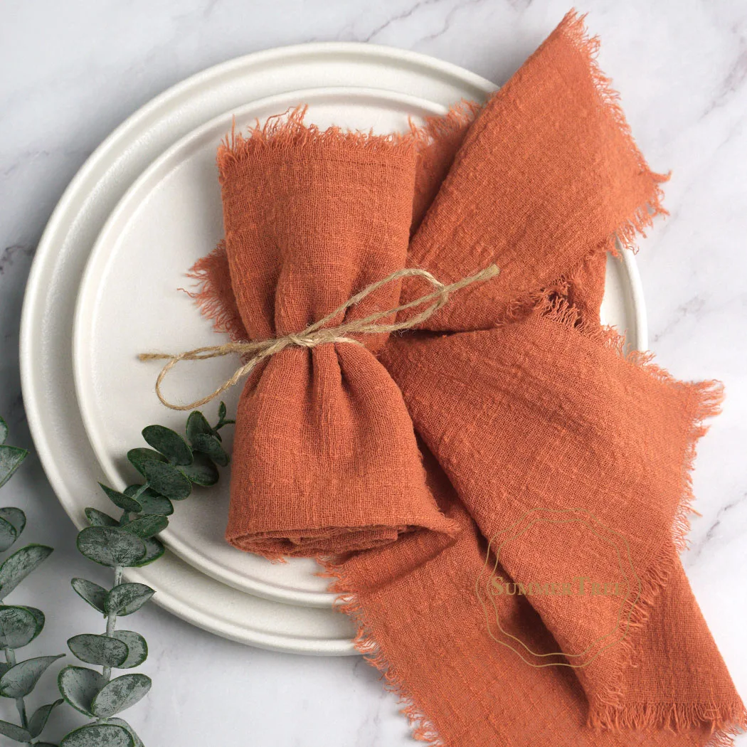 10pcs 32x32cm Cotton Gauze Napkins Retro Burr Design Napkin for Vintage Wedding Receptions Banquets Christmas Table Decoration cotton napkins