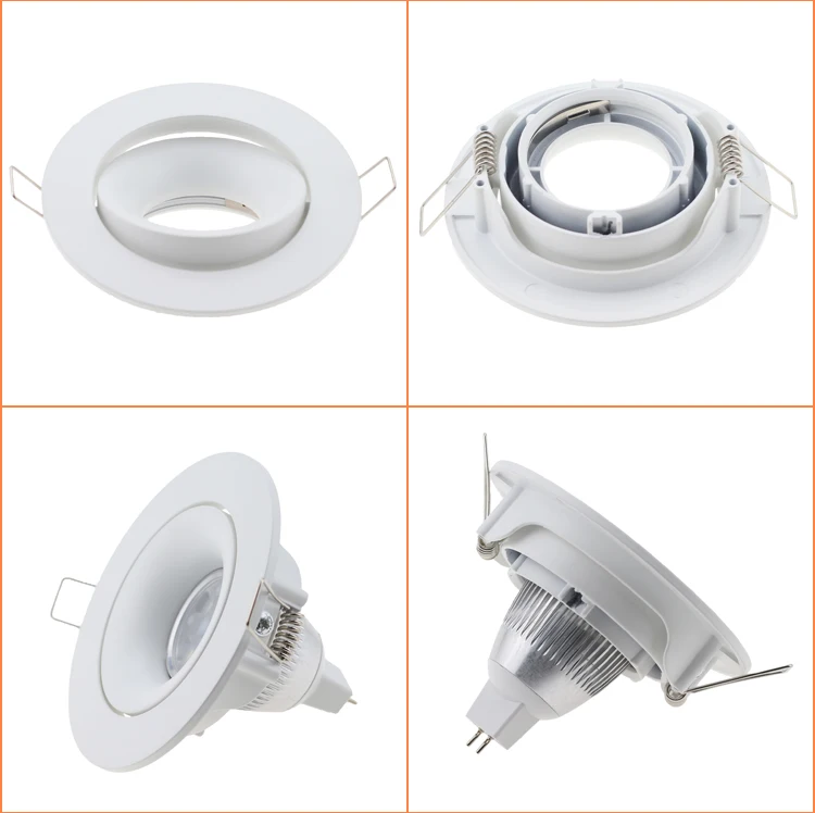컷 아웃 90mm 블랙 화이트 조정 가능한 LED 스포트 라이트 프레임 홀더 GU10 MR16 개조 키트, 라운드 스퀘어 Led 다운 라이트 고정 장치 피팅