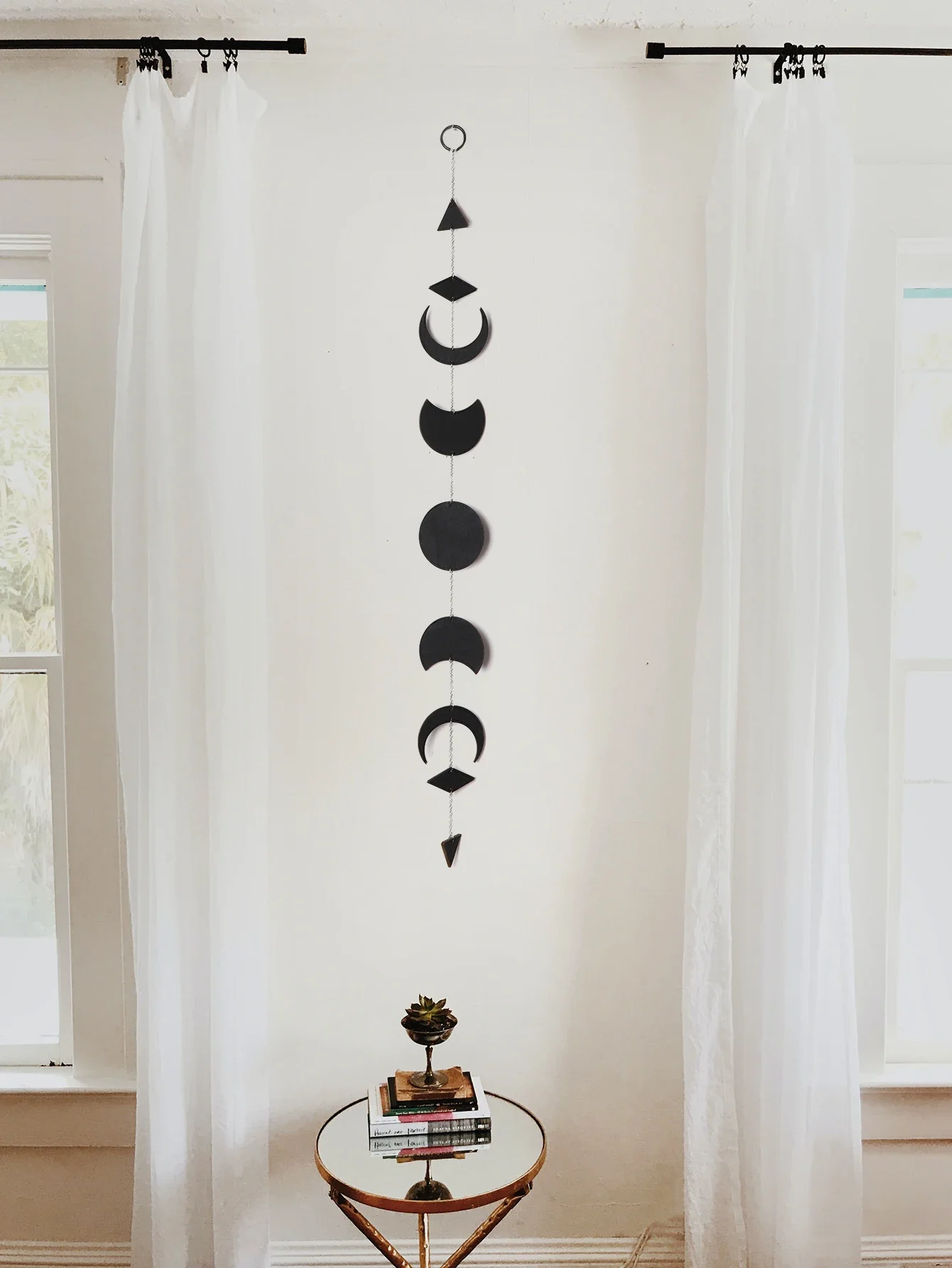 Black Moon Phase Wall Hanging Boho Room Decor Wood Moon Garland Wall Art Living Room Bedroom Nursery Office Apartment Decoration