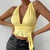 Women’s Sexy Tight Fitting Deep V-neck Pleated Top Tight Fitting 2024 Spring Beach Resort Nightclub New Model Women’s Sexy Tigh