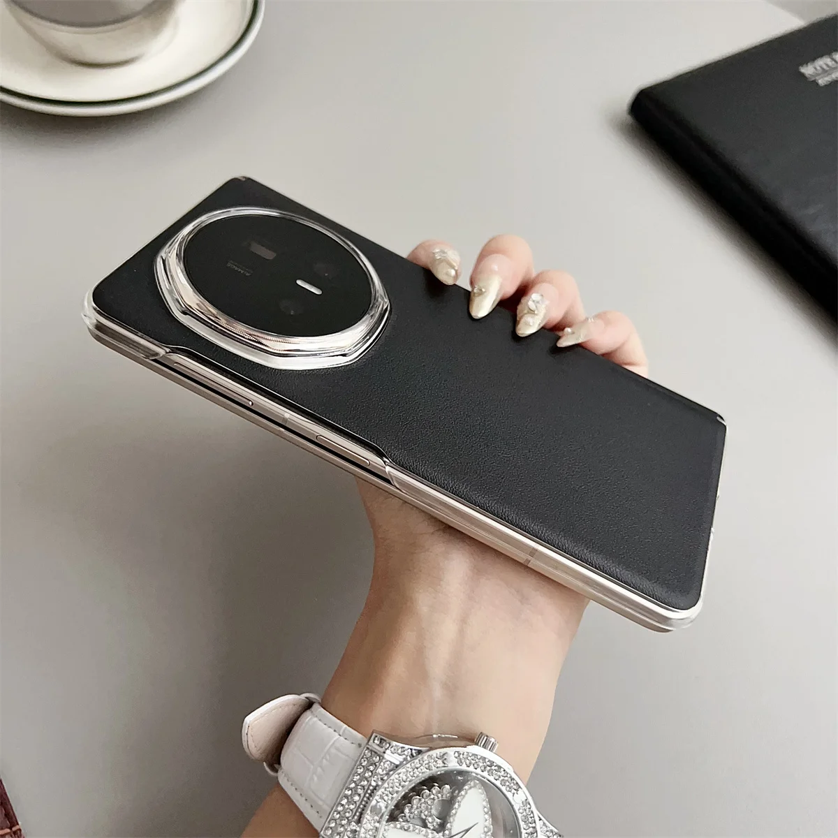 Clear Bumper Case with PU Leather Hinge Protection Cover