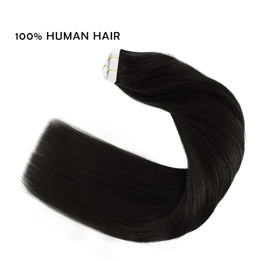 Silky Straight Tape In Hair Extensions Human Hair Natural Black Brazilian Real Human Tape In Extensions For Women