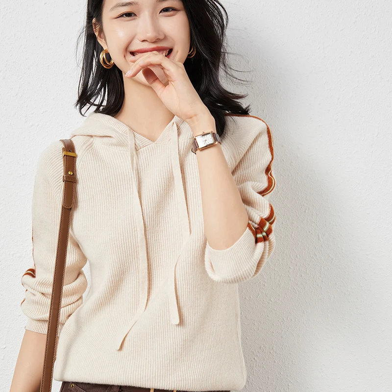 

Autumn and Winter New Women's Hooded Knitted Sweater Hooded Loose Cashmere Sweater Knitted Wool Undercoat Pullover