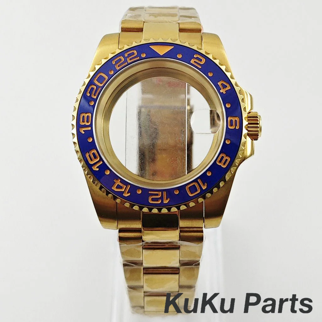 Gold 40MM Oyster Bracelet Sapphire Glass Waterproof Watch Case with 28.5mm Dial Compatibility